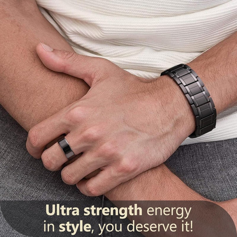 Feraco Magnetic Bracelets for Men, Titanium Steel Bracelets with 3X Ultra Strenth Neodymium Magnets, Adjustable Health Gift (Black) - Image 3